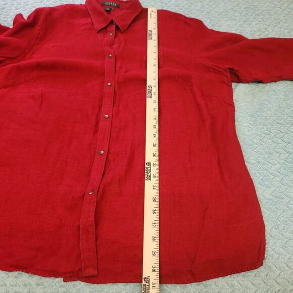 Lauren Ralph Lauren 2X 100% Linen Button Up Red Blouse Embroidered Logo - Picture 7 of 10